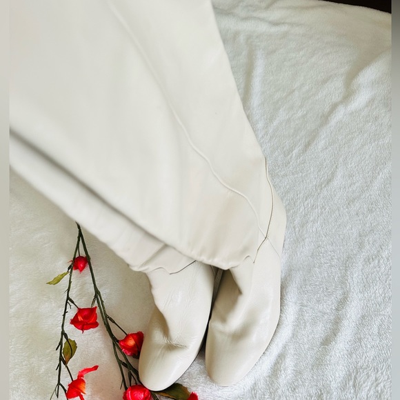 Zara | Leather Cream Knee Height Boots - Picture 7 of 14